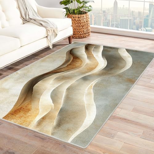 AMXBZC Teppich Wohnzimmer Schlafzimmer Kurzflor Moderner Teppich mit einfachem Muster Skandinavisches Boho Muster,Geometrisch Motiv Einfarbig Weich Modern Waschbar Teppiche(beige)-60x90cm von AMXBZC