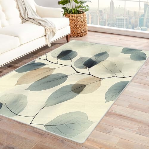 AMXBZC Teppich Wohnzimmer Schlafzimmer Kurzflor Modernes botanisches Muster Waschbar Muster Weich rutschfest Moderne Deko, Kinderzimmer Esszimmer Foyer Küchenteppich(grau)-210x270cm von AMXBZC