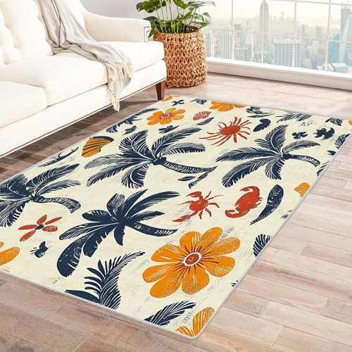 AMXBZC Teppich Wohnzimmer Schlafzimmer Kurzflor Muscheln Baum Tier Teppich Skandinavisches Boho Muster,Geometrisch Motiv Einfarbig Weich Modern Waschbar Teppiche(Orange)-210x270cm von AMXBZC