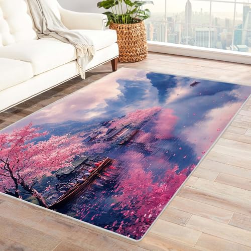 AMXBZC Teppich Wohnzimmer Schlafzimmer Kurzflor Natürliches Landschaftsmuster Skandinavisches Boho Muster,Geometrisch Motiv Einfarbig Weich Modern Waschbar Teppiche(Rosa 24)-240x300cm von AMXBZC