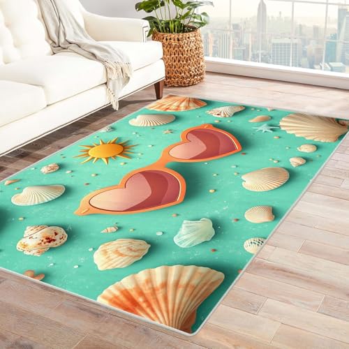AMXBZC Teppich Wohnzimmer Schlafzimmer Kurzflor Niedlicher Teppich mit Cartoon-Muster Waschbar Muster Weich rutschfest Moderne Deko, Kinderzimmer Esszimmer Foyer Küchenteppich(grün)-150x240cm von AMXBZC