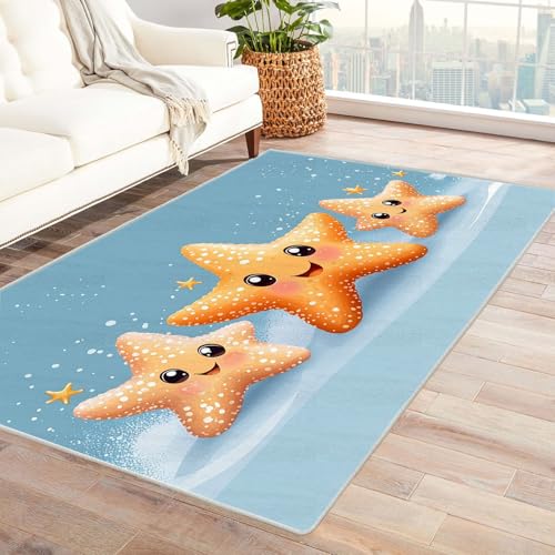 AMXBZC Teppich Wohnzimmer Schlafzimmer Kurzflor Niedliches Cartoon Ozean Muster Skandinavisches Boho Muster,Geometrisch Motiv Einfarbig Weich Modern Waschbar Teppiche(Gelb)-150x210cm von AMXBZC