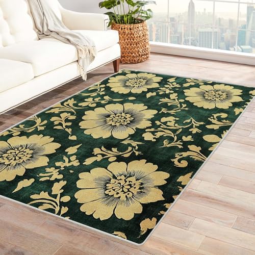 AMXBZC Teppich Wohnzimmer Schlafzimmer Kurzflor Retro Abstrakte Blumen Skandinavisches Boho Muster,Geometrisch Motiv Einfarbig Weich Modern Waschbar Teppiche(Beige 4)-210x270cm von AMXBZC