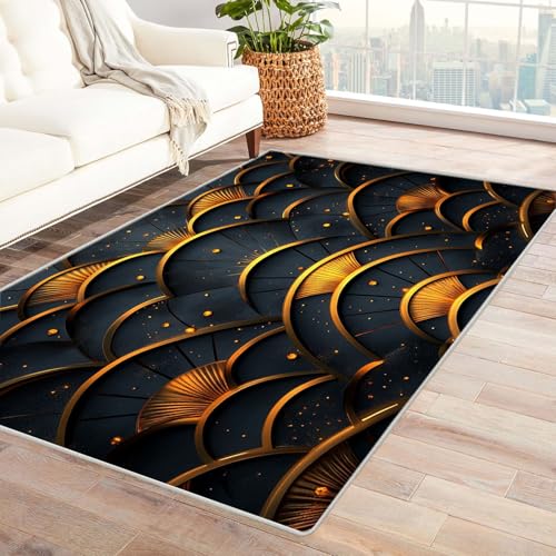 AMXBZC Teppich Wohnzimmer Schlafzimmer Kurzflor Retro Abstraktes Muster Skandinavisches Boho Muster,Geometrisch Motiv Einfarbig Weich Modern Waschbar Teppiche(Golden)-150x210cm von AMXBZC