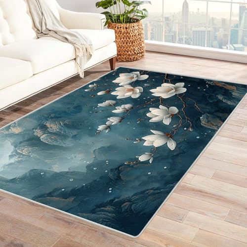 AMXBZC Teppich Wohnzimmer Schlafzimmer Kurzflor Retro Bergblumen Skandinavisches Boho Muster,Geometrisch Motiv Einfarbig Weich Modern Waschbar Teppiche(Weiß 74)-120x180cm von AMXBZC