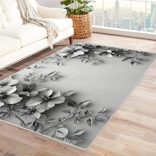AMXBZC Teppich Wohnzimmer Schlafzimmer Kurzflor Retro Blumenmuster Waschbar Muster Weich rutschfest Moderne Deko, Kinderzimmer Esszimmer Foyer Küchenteppich(Beige)-180x240cm von AMXBZC