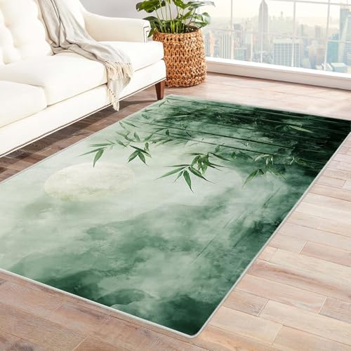 AMXBZC Teppich Wohnzimmer Schlafzimmer Kurzflor Retro Einfache Pflanzen Skandinavisches Boho Muster,Geometrisch Motiv Einfarbig Weich Modern Waschbar Teppiche(Grün 54)-180x270cm von AMXBZC