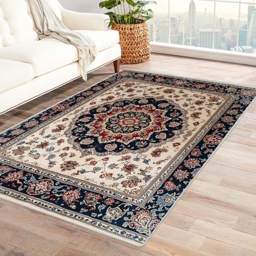 AMXBZC Teppich Wohnzimmer Schlafzimmer Kurzflor Retro Französische Blumen Waschbar Muster Weich rutschfest Moderne Deko, Kinderzimmer Esszimmer Foyer Küchenteppich(Rosa 9)-240x300cm von AMXBZC