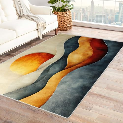 AMXBZC Teppich Wohnzimmer Schlafzimmer Kurzflor Retro Geometrischer Kreis Skandinavisches Boho Muster,Geometrisch Motiv Einfarbig Weich Modern Waschbar Teppiche(Beige)-210x270cm von AMXBZC