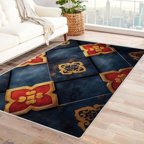 AMXBZC Teppich Wohnzimmer Schlafzimmer Kurzflor Retro Schöne Blumen Waschbar Muster Weich rutschfest Moderne Deko, Kinderzimmer Esszimmer Foyer Küchenteppich(Beige 9)-120x150cm von AMXBZC