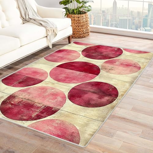 AMXBZC Teppich Wohnzimmer Schlafzimmer Kurzflor Rosa Teppich mit Kreismuster Skandinavisches Boho Muster,Geometrisch Motiv Einfarbig Weich Modern Waschbar Teppiche(lila)-60x90cm von AMXBZC