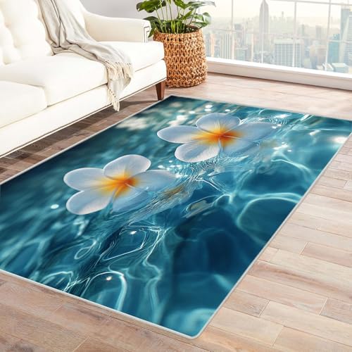 AMXBZC Teppich Wohnzimmer Schlafzimmer Kurzflor Schöne Blumen Am Strand Skandinavisches Boho Muster,Geometrisch Motiv Einfarbig Weich Modern Waschbar Teppiche(weiß)-150x210cm von AMXBZC