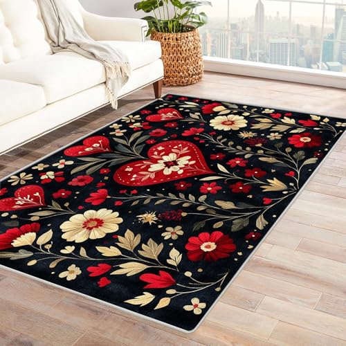 AMXBZC Teppich Wohnzimmer Schlafzimmer Kurzflor Schöne Pflanzenmuster Skandinavisches Boho Muster,Geometrisch Motiv Einfarbig Weich Modern Waschbar Teppiche(Rot 4)-240x300cm von AMXBZC