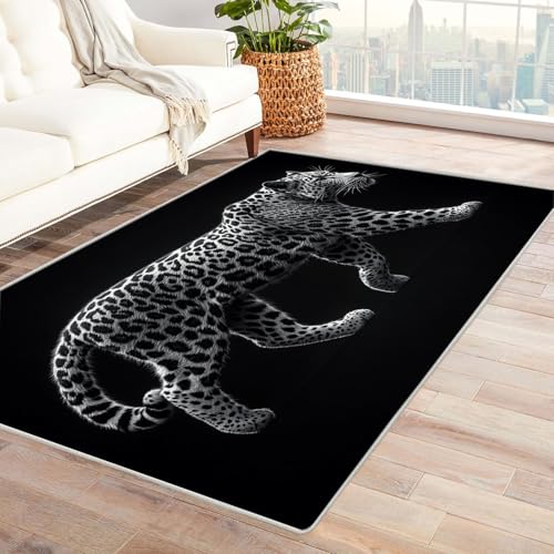 AMXBZC Teppich Wohnzimmer Schlafzimmer Kurzflor Schwarz Weiß Leopardenmuster Skandinavisches Boho Muster,Geometrisch Motiv Einfarbig Weich Modern Waschbar Teppiche(Schwarz 44)-150x180cm von AMXBZC