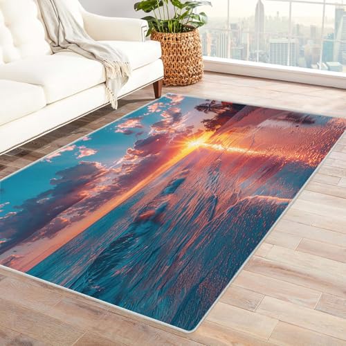 AMXBZC Teppich Wohnzimmer Schlafzimmer Kurzflor Strand Schönes Muster Skandinavisches Boho Muster,Geometrisch Motiv Einfarbig Weich Modern Waschbar Teppiche(lila)-90x120cm von AMXBZC