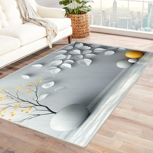 AMXBZC Teppich Wohnzimmer Schlafzimmer Kurzflor Vintage Blumenteppich Waschbar Muster Weich rutschfest Moderne Deko, Kinderzimmer Esszimmer Foyer Küchenteppich(blau)-210x300cm von AMXBZC