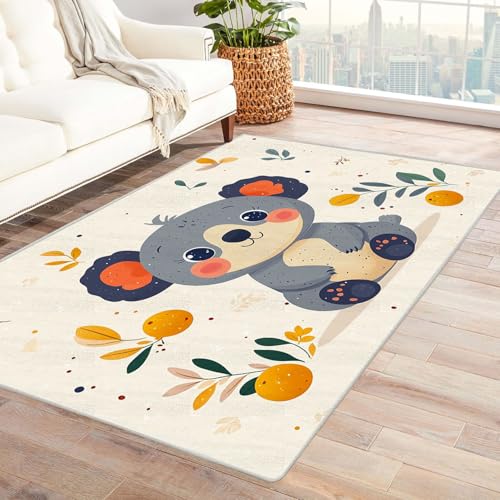 AMXBZC Teppich Wohnzimmer Schlafzimmer Kurzflor Wald niedliche Tiere Blumen Skandinavisches Boho Muster,Geometrisch Motiv Einfarbig Weich Modern Waschbar Teppiche(Orange 34)-150x210cm von AMXBZC