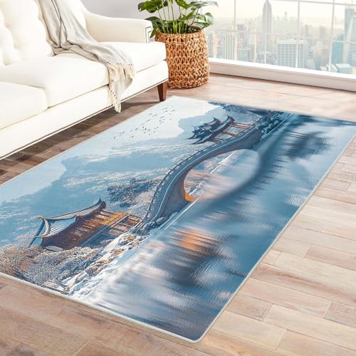 AMXBZC Teppich Wohnzimmer Schlafzimmer Kurzflor Winterliche Naturlandschaft Waschbar Muster Weich rutschfest Moderne Deko, Kinderzimmer Esszimmer Foyer Küchenteppich(schwarz)-240x300cm von AMXBZC