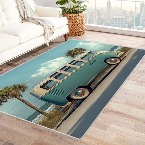 AMXBZC Teppich Wohnzimmer Strand Rv Szenerie Teppich Schlafzimmer Vintage Kurzflor, Groß rutschfest Waschbar Weiche für Esszimmer Foyer Balkon Teppiche,pflegeleicht(Grün)-240x300cm von AMXBZC