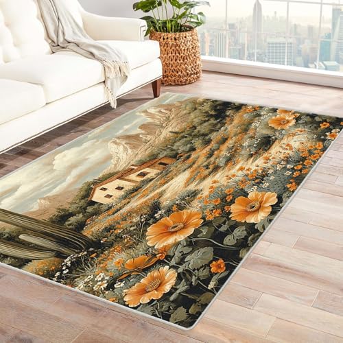 AMXBZC Teppich Wohnzimmer Tropische Naturkulisse Schlafzimmer Vintage Kurzflor, Groß rutschfest Waschbar Weiche für Esszimmer Foyer Balkon Teppiche,pflegeleicht(Beige)-210x270cm von AMXBZC