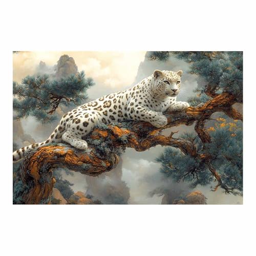 AMXBZC Wandbilder XXL Tiere Wand Deko Lustiges Waldleoparden-Kunstwerk Vintage Leinwand Bilder Wand Deko -Wohnzimmer Badezimmer Schlafzimmer Poster Bilder(weiß)-50x70cm Ungerahmt von AMXBZC