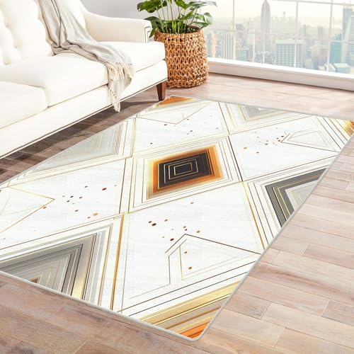 AMXBZC Waschbarer Modern Teppich Wohnzimmer Abstraktes geometrisches Muster Groß rutschfest Kurzflor Vintage Weich Teppiche, für Schlafzimmer Esszimmer Balkon Küchenteppich(Golden)-180x240cm von AMXBZC