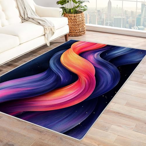 AMXBZC Waschbarer Modern Teppich Wohnzimmer Buntes abstraktes Muster Groß rutschfest Kurzflor Vintage Weich Teppiche, für Schlafzimmer Esszimmer Balkon Küchenteppich(Rosa)-150x240cm von AMXBZC