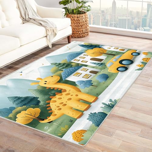 AMXBZC Waschbarer Modern Teppich Wohnzimmer Cartoon Tiere Junge Mädchen Groß rutschfest Kurzflor Vintage Weich Teppiche, für Schlafzimmer Esszimmer Balkon Küchenteppich(Gelb 57)-150x180cm von AMXBZC