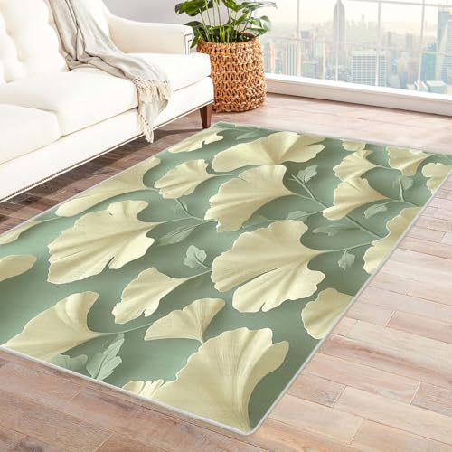 AMXBZC Waschbarer Modern Teppich Wohnzimmer Einfache Pflanzenblätter Groß rutschfest Kurzflor Vintage Weich Teppiche, für Schlafzimmer Esszimmer Balkon Küchenteppich(grün)-210x270cm von AMXBZC
