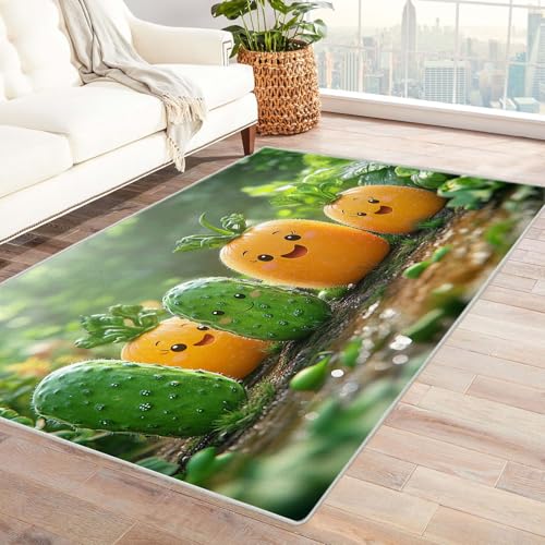 AMXBZC Waschbarer Modern Teppich Wohnzimmer Lustiges Cartoon-Muster Kinder Groß rutschfest Kurzflor Vintage Weich Teppiche, für Schlafzimmer Esszimmer Balkon Küchenteppich(Grün 47)-180x270cm von AMXBZC