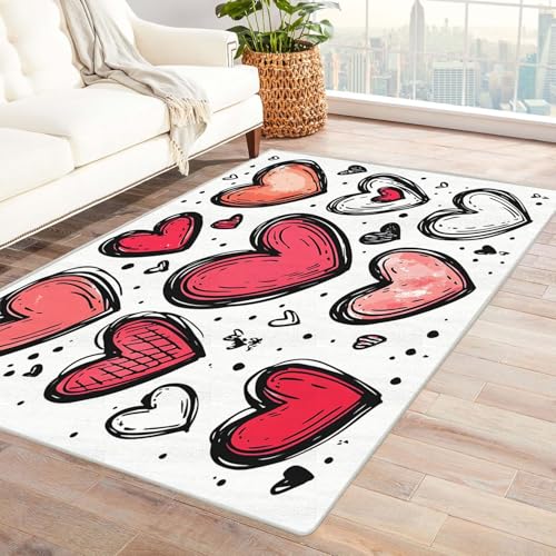 AMXBZC Waschbarer Modern Teppich Wohnzimmer Niedliche Cartoon-Muster Groß rutschfest Kurzflor Vintage Weich Teppiche, für Schlafzimmer Esszimmer Balkon Küchenteppich(rot)-180x240cm von AMXBZC
