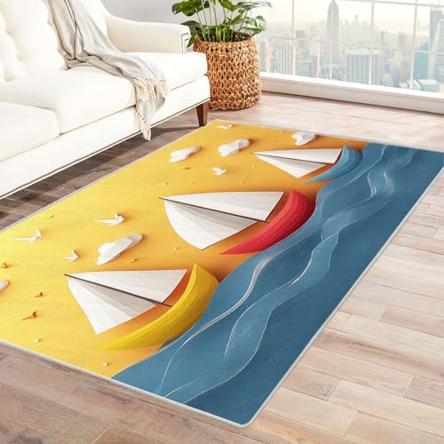 AMXBZC Waschbarer Modern Teppich Wohnzimmer Retro Jungen Zimmer Strand Groß rutschfest Kurzflor Vintage Weich Teppiche, für Schlafzimmer Esszimmer Balkon Küchenteppich(Orange 7)-90x150cm von AMXBZC