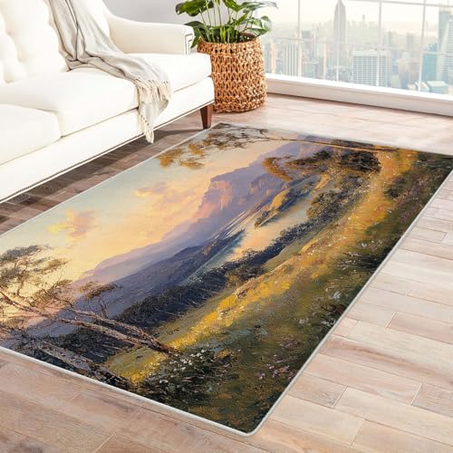 AMXBZC Waschbarer Modern Teppich Wohnzimmer Vintage-Naturszenerie Groß rutschfest Kurzflor Vintage Weich Teppiche, für Schlafzimmer Esszimmer Balkon Küchenteppich(grün)-240x300cm von AMXBZC