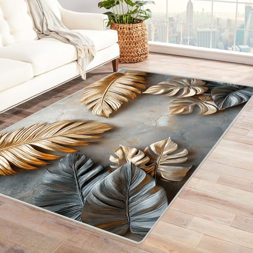 AMXBZC Wohnzimmerteppich mit Soft-Touch-Kurzflor, Einfacher moderner Teppich In & Outdoor Teppich Küchenteppich Terrassenteppich Muster Boho Moderne Deko - 150x210cm(Gelb) von AMXBZC