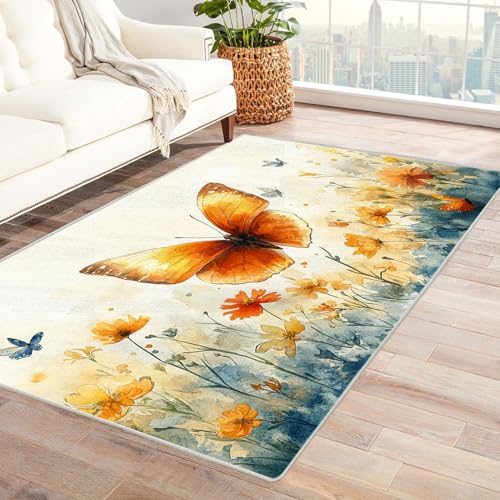 AMXBZC Wohnzimmerteppich mit Soft-Touch-Kurzflor, Teppich Strand Sonnenuntergang In & Outdoor Teppich Küchenteppich Terrassenteppich Muster Boho Moderne Deko - 150x210cm(Gelb) von AMXBZC