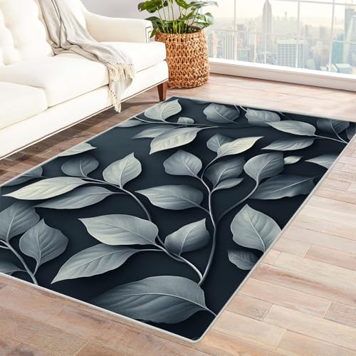 AMXBZC Wohnzimmerteppich mit Soft-Touch-Kurzflor Abstrakte Pflanzenblätter In & Outdoor Teppich Küchenteppich Terrassenteppich Muster Boho Moderne Deko(Beige)-150x210cm von AMXBZC