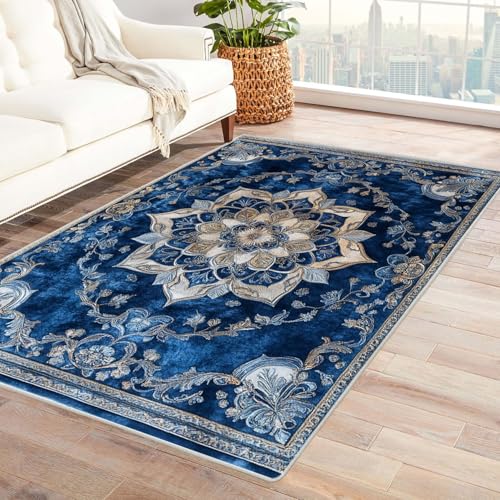 AMXBZC Wohnzimmerteppich mit Soft-Touch-Kurzflor Abstrakter Blumenteppich In & Outdoor Teppich Küchenteppich Terrassenteppich Muster Boho Moderne Deko(Gold 10)-240x300cm von AMXBZC