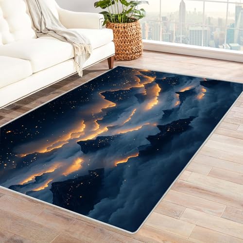 AMXBZC Wohnzimmerteppich mit Soft-Touch-Kurzflor Abstraktes Bergmuster In & Outdoor Teppich Küchenteppich Terrassenteppich Muster Boho Moderne Deko(Gold 60)-210x300cm von AMXBZC