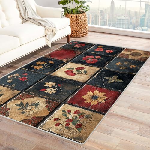 AMXBZC Wohnzimmerteppich mit Soft-Touch-Kurzflor Abstraktes buntes Muster In & Outdoor Teppich Küchenteppich Terrassenteppich Muster Boho Moderne Deko(rot)-180x270cm von AMXBZC