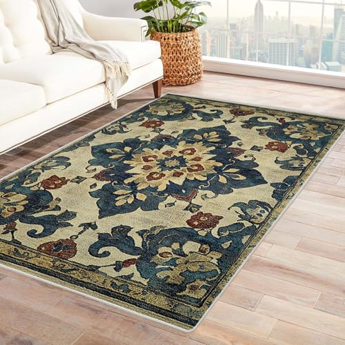 AMXBZC Wohnzimmerteppich mit Soft-Touch-Kurzflor Abstraktes geometrisches Muster In & Outdoor Teppich Küchenteppich Terrassenteppich Muster Boho Moderne Deko(blau)-150x240cm von AMXBZC