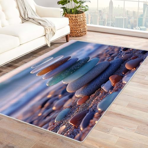 AMXBZC Wohnzimmerteppich mit Soft-Touch-Kurzflor Bunter schöner Steinteppich In & Outdoor Teppich Küchenteppich Terrassenteppich Muster Boho Moderne Deko(Multi)-240x300cm von AMXBZC