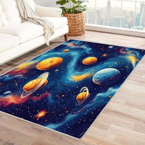 AMXBZC Wohnzimmerteppich mit Soft-Touch-Kurzflor Buntes Cartoon-Jungenzimmer In & Outdoor Teppich Küchenteppich Terrassenteppich Muster Boho Moderne Deko(blau)-150x240cm von AMXBZC