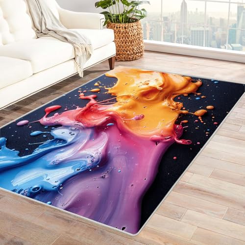 AMXBZC Wohnzimmerteppich mit Soft-Touch-Kurzflor Buntes Tintenfluidmuster In & Outdoor Teppich Küchenteppich Terrassenteppich Muster Boho Moderne Deko(Gelb)-180x240cm von AMXBZC