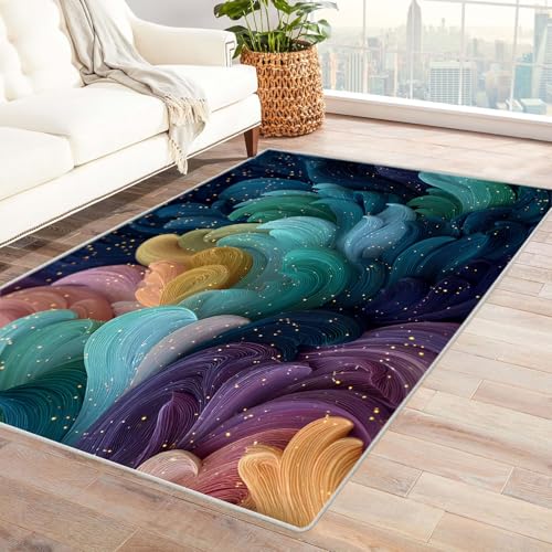 AMXBZC Wohnzimmerteppich mit Soft-Touch-Kurzflor Buntes einfaches Muster In & Outdoor Teppich Küchenteppich Terrassenteppich Muster Boho Moderne Deko(lila)-240x300cm von AMXBZC
