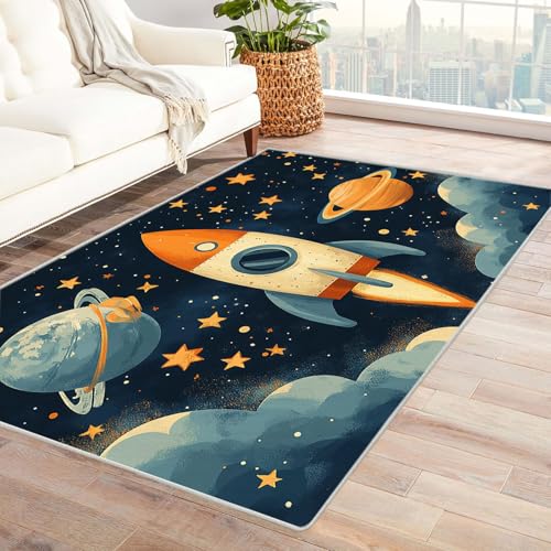 AMXBZC Wohnzimmerteppich mit Soft-Touch-Kurzflor Cartoon Jungen Schlafzimmer Teppich In & Outdoor Teppich Küchenteppich Terrassenteppich Muster Boho Moderne Deko(Gelb 40)-180x240cm von AMXBZC