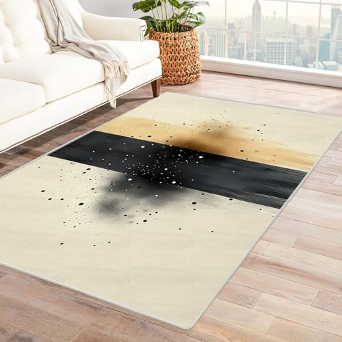 AMXBZC Wohnzimmerteppich mit Soft-Touch-Kurzflor Einfacher grafischer Teppich In & Outdoor Teppich Küchenteppich Terrassenteppich Muster Boho Moderne Deko(schwarz)-120x180cm von AMXBZC
