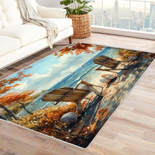 AMXBZC Wohnzimmerteppich mit Soft-Touch-Kurzflor Freizeit Strandstuhl Teppich In & Outdoor Teppich Küchenteppich Terrassenteppich Muster Boho Moderne Deko(Blau)-240x300cm von AMXBZC