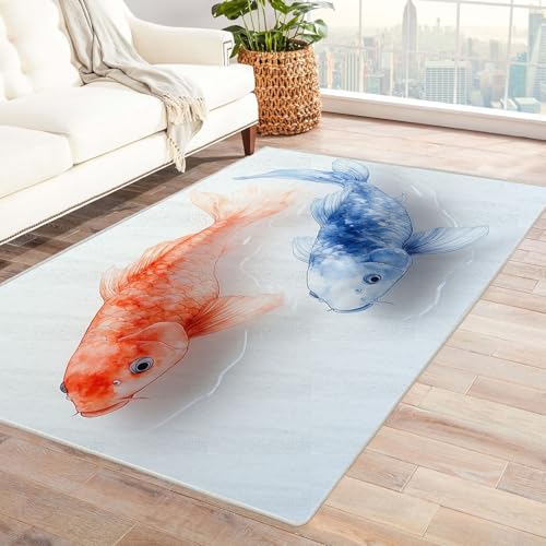 AMXBZC Wohnzimmerteppich mit Soft-Touch-Kurzflor Graffiti Retro Meerestiere In & Outdoor Teppich Küchenteppich Terrassenteppich Muster Boho Moderne Deko(rot)-210x270cm von AMXBZC