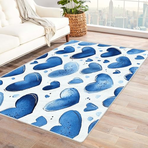 AMXBZC Wohnzimmerteppich mit Soft-Touch-Kurzflor Graffiti Retro Teppich Muster In & Outdoor Teppich Küchenteppich Terrassenteppich Muster Boho Moderne Deko(blau)-150x180cm von AMXBZC