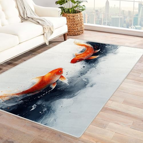 AMXBZC Wohnzimmerteppich mit Soft-Touch-Kurzflor Marine Tier Tusche Muster In & Outdoor Teppich Küchenteppich Terrassenteppich Muster Boho Moderne Deko(Orange 40)-60x90cm von AMXBZC